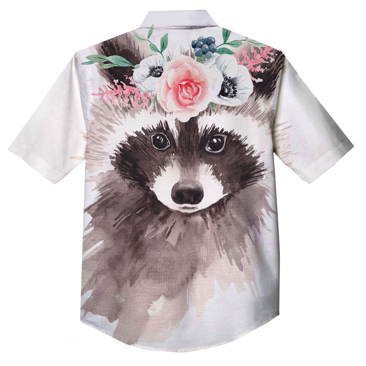 Flower And Raccoon Print Button Up Shirt-grizzshop