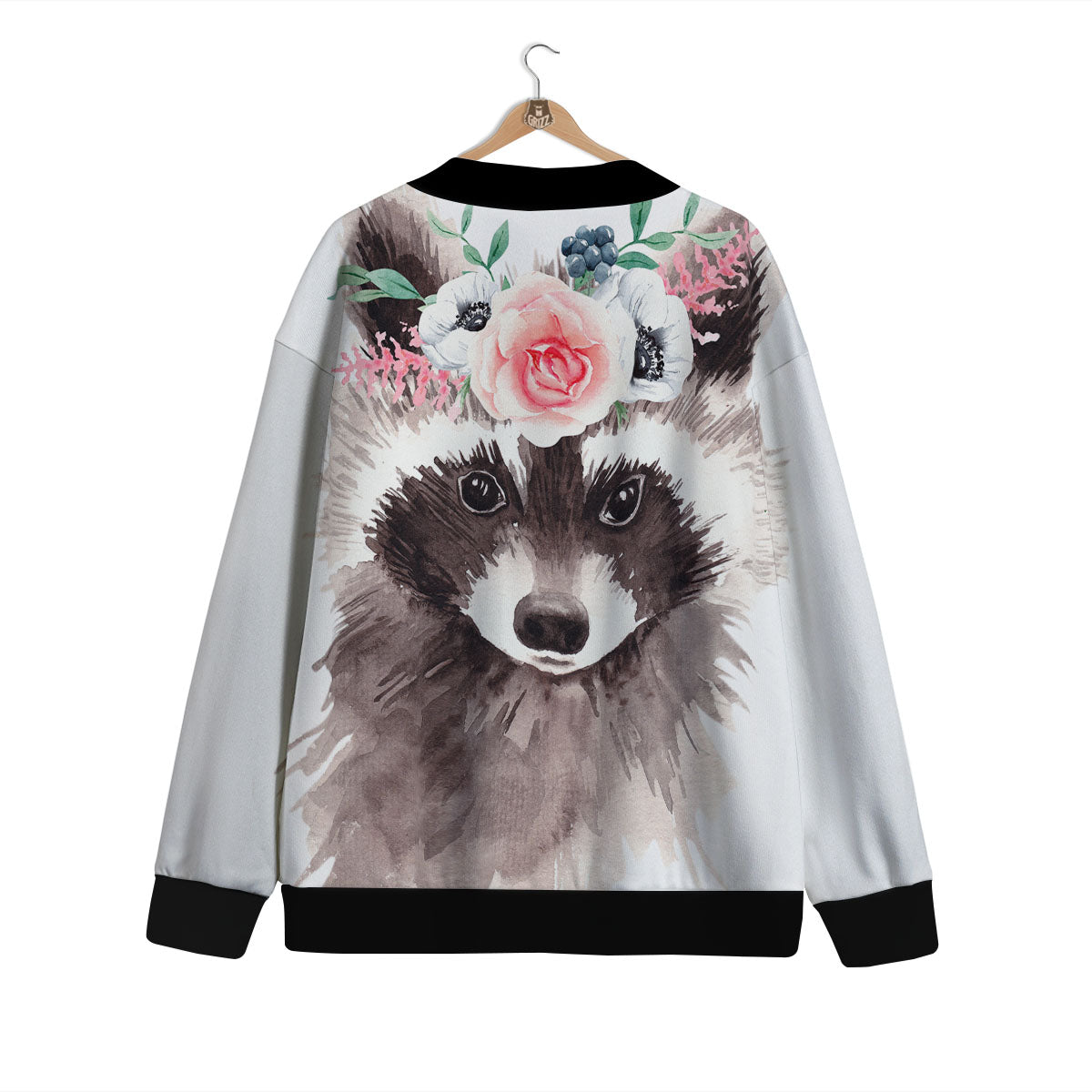 Flower And Raccoon Print Cardigan-grizzshop