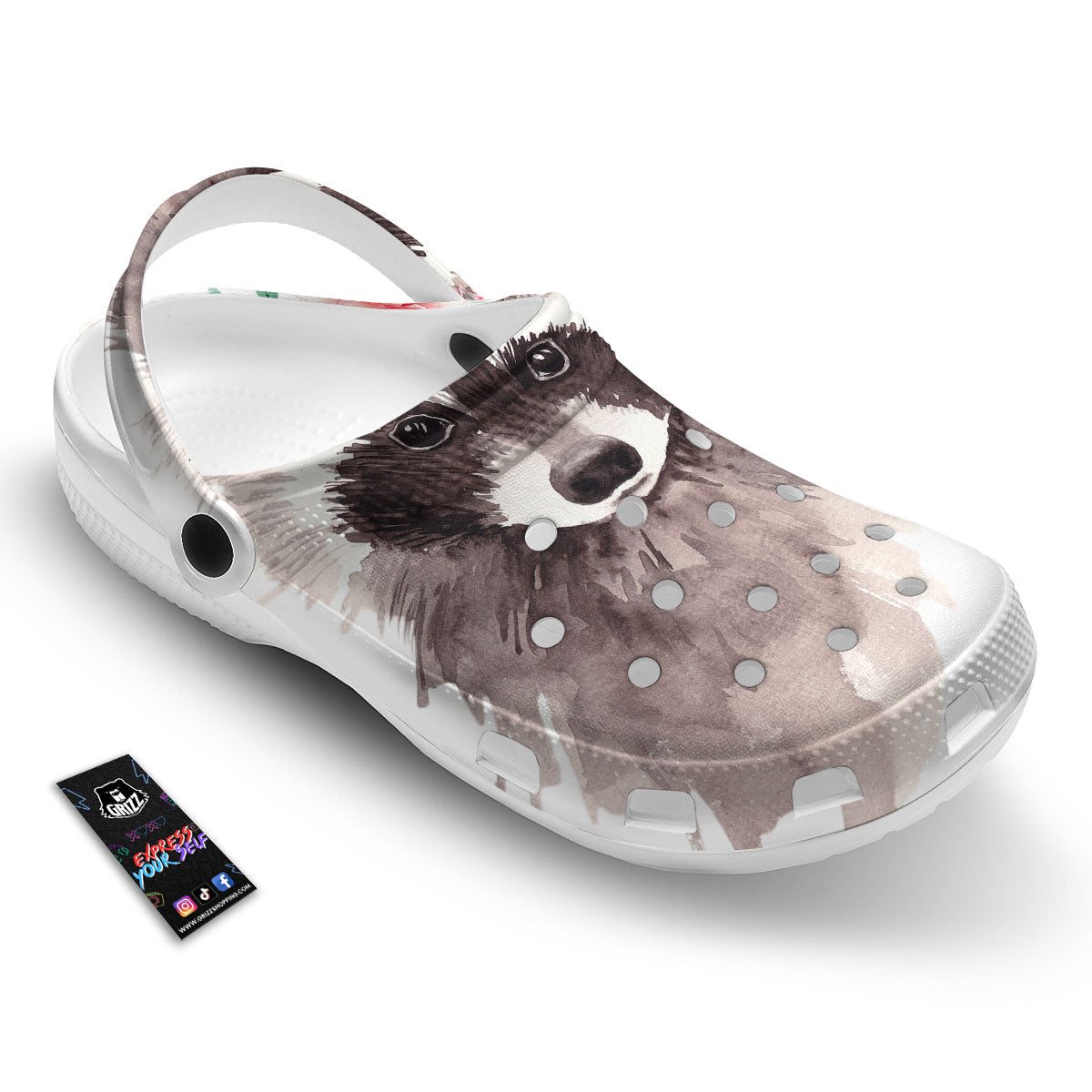 Flower And Raccoon Print Clog-grizzshop