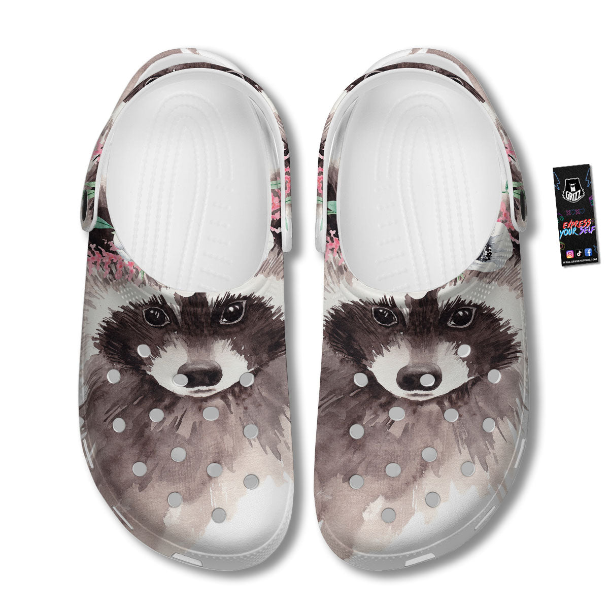 Flower And Raccoon Print Clog-grizzshop