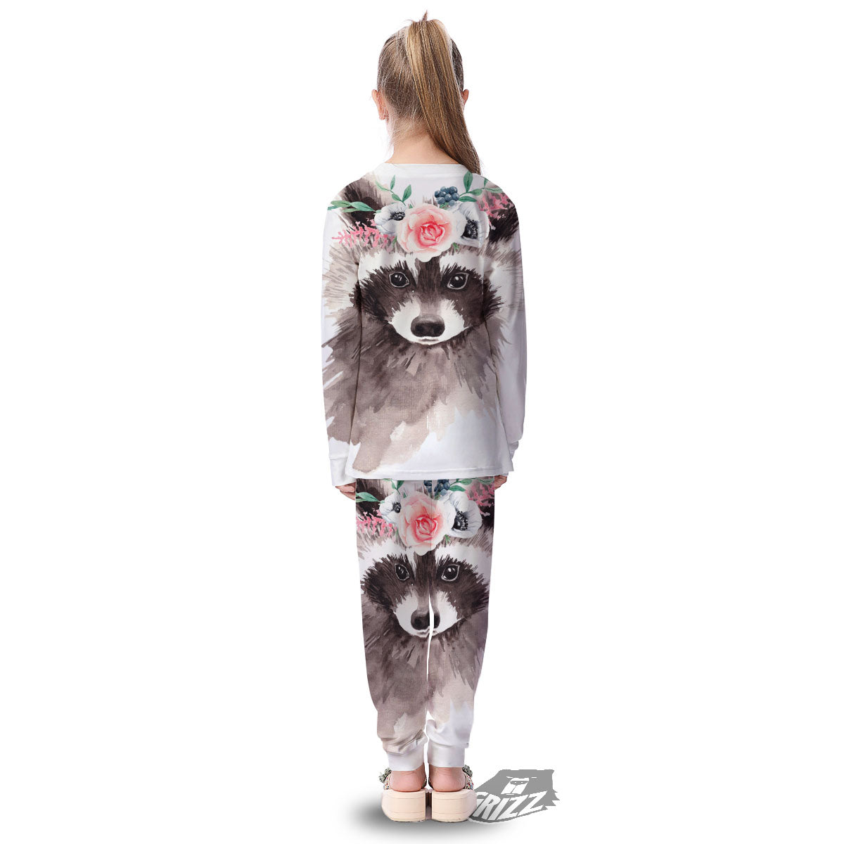 Flower And Raccoon Print Kid's Pajamas-grizzshop