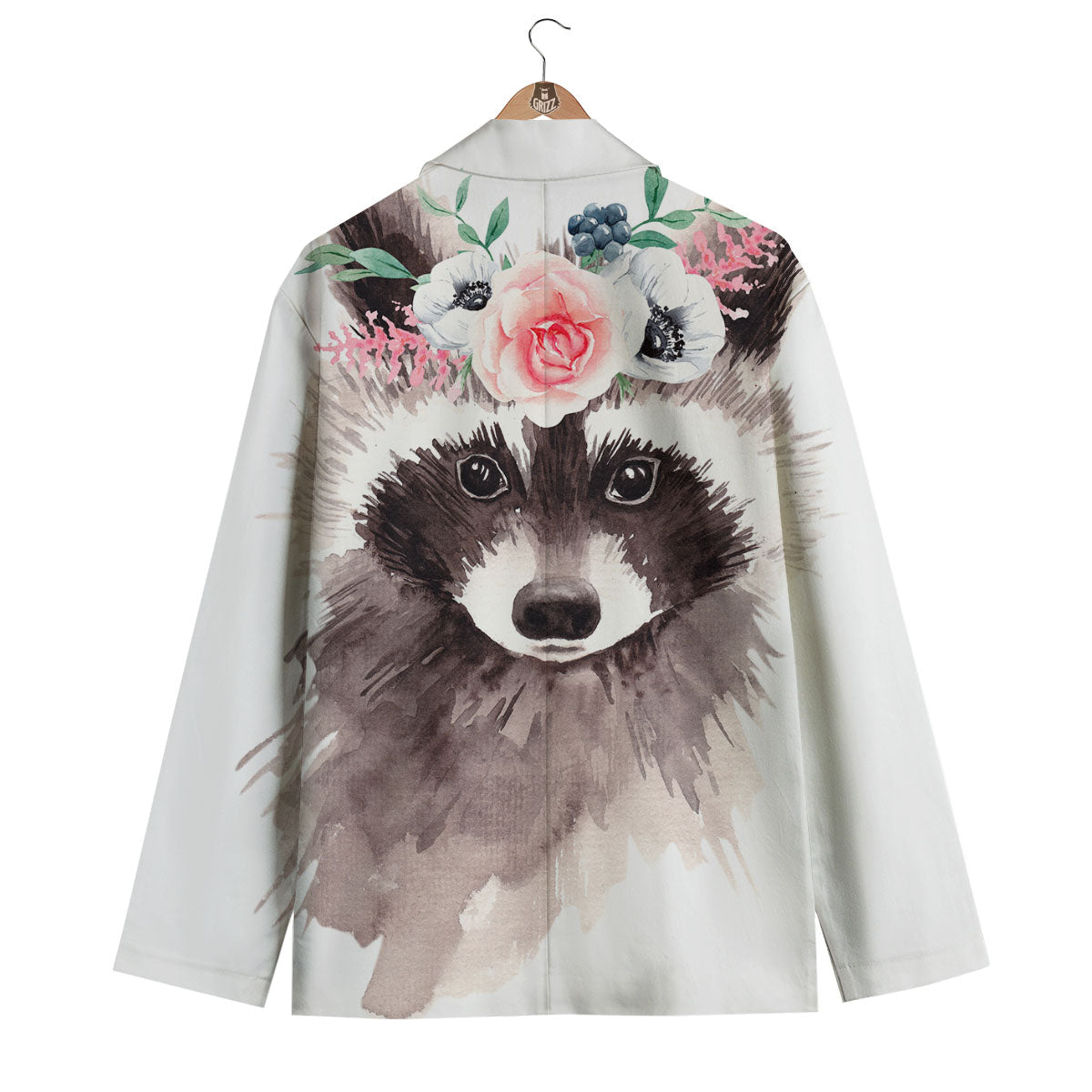 Flower And Raccoon Print Men's Blazer-grizzshop