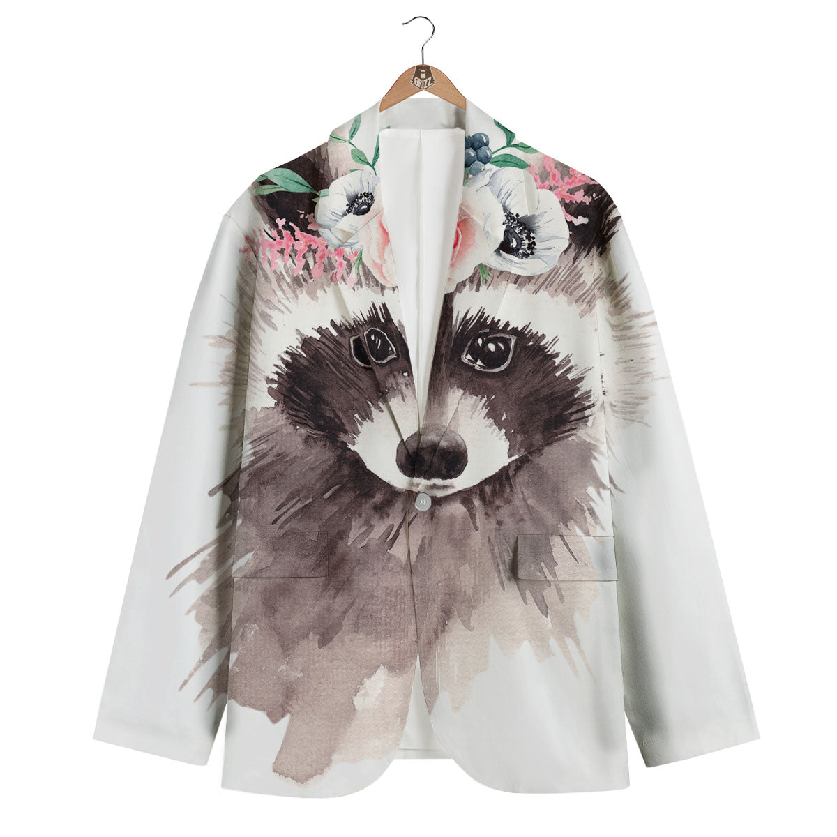 Flower And Raccoon Print Men's Blazer-grizzshop
