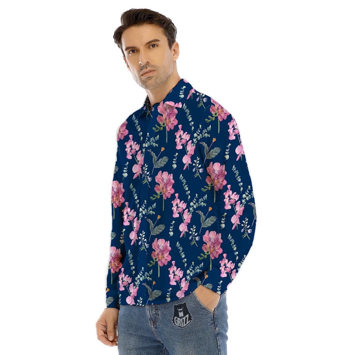 Flower And Raccoon Print Men's Dress Shirts-grizzshop