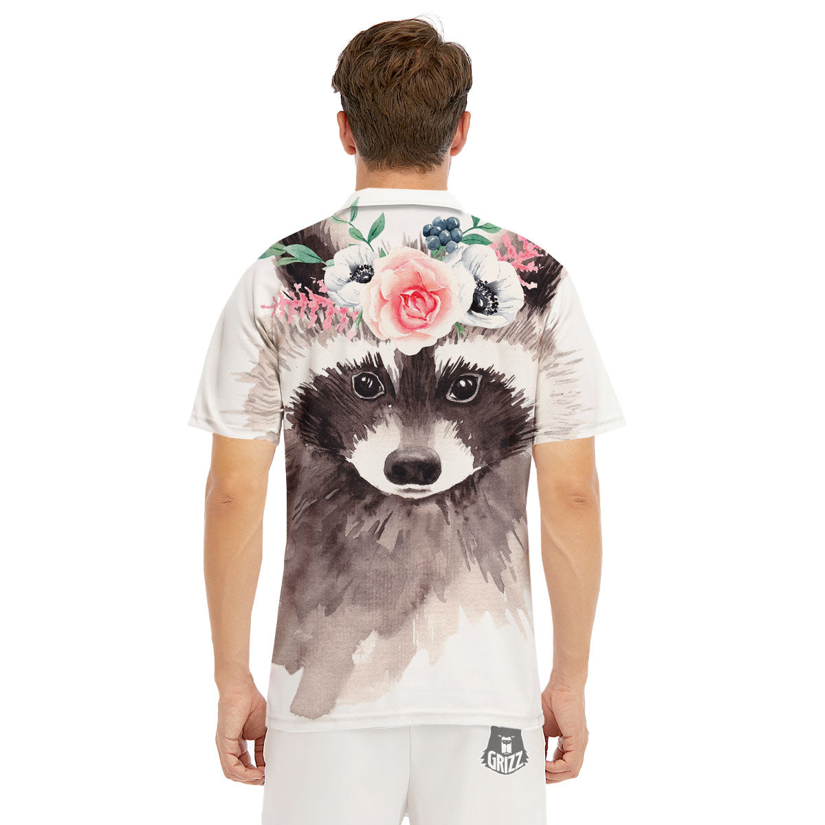Flower And Raccoon Print Men's Golf Shirts-grizzshop