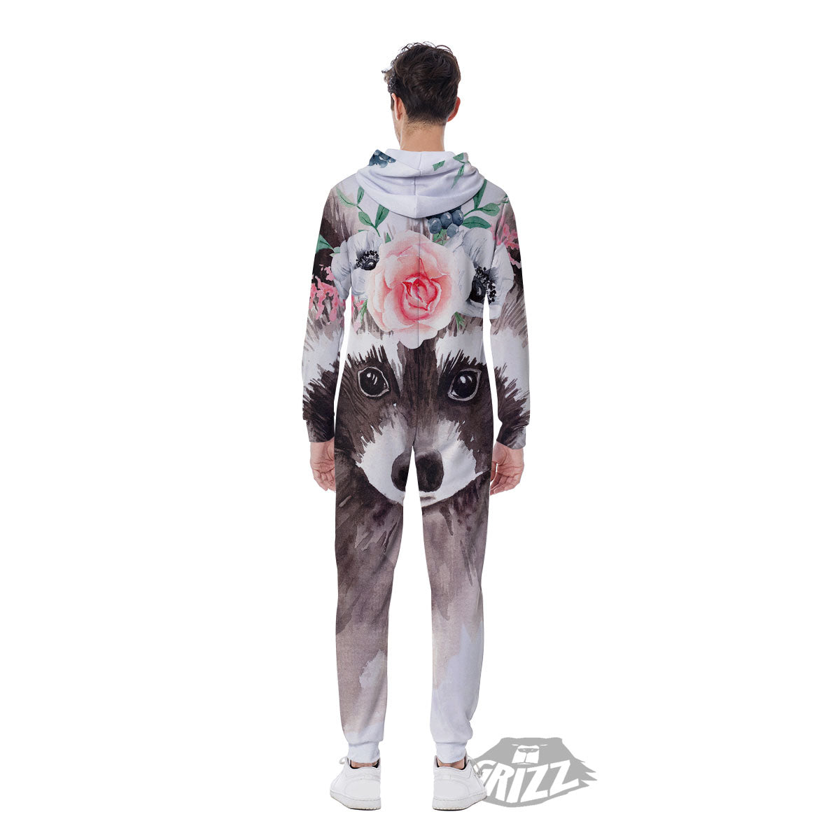 Flower And Raccoon Print Men's Jumpsuit-grizzshop