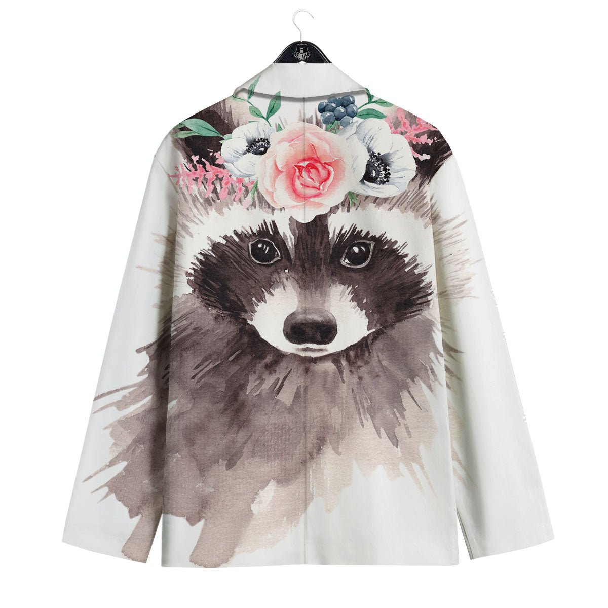 Flower And Raccoon Print Men's Sport Coat-grizzshop