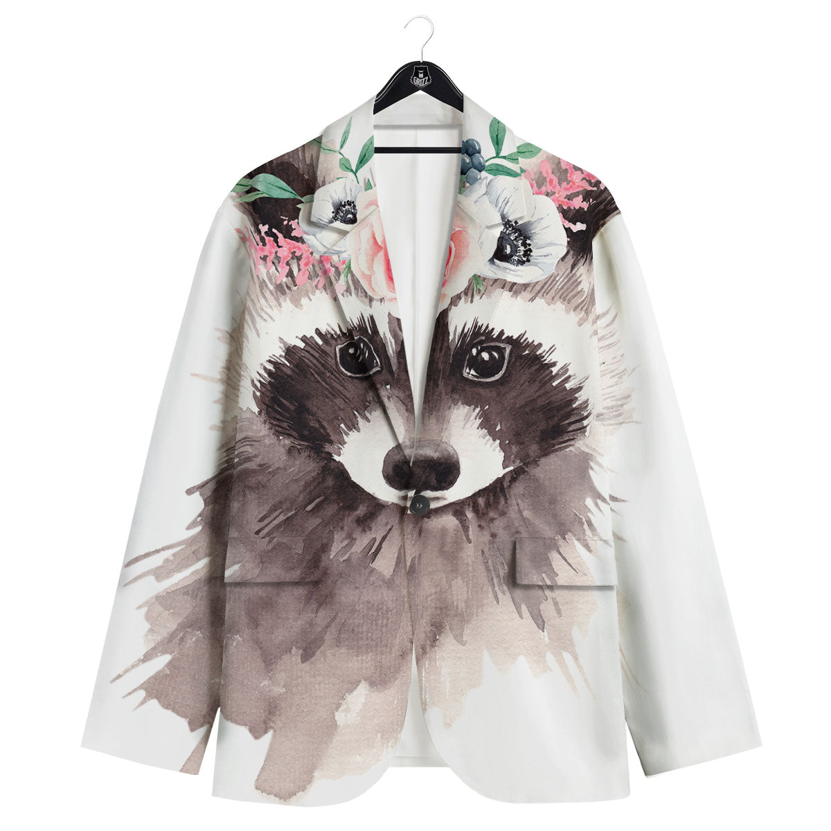 Flower And Raccoon Print Men's Sport Coat-grizzshop