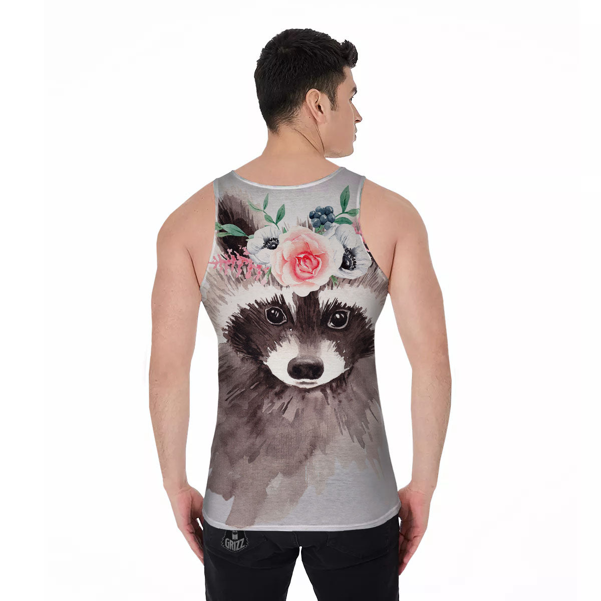 Flower And Raccoon Print Men's Tank Top-grizzshop
