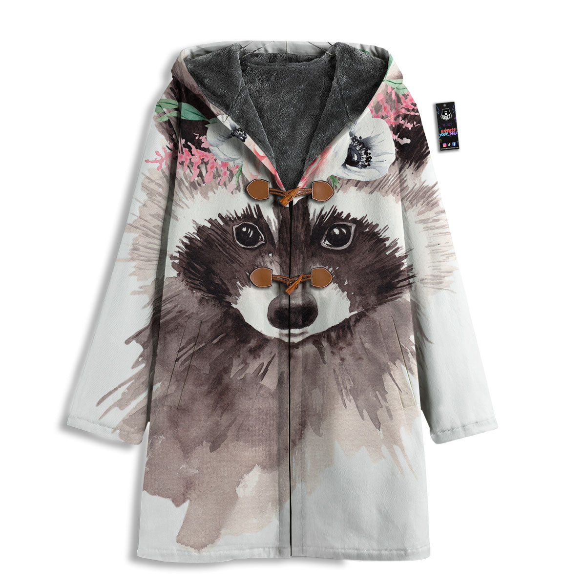 Flower And Raccoon Print Men's Windbreaker Jacket-grizzshop