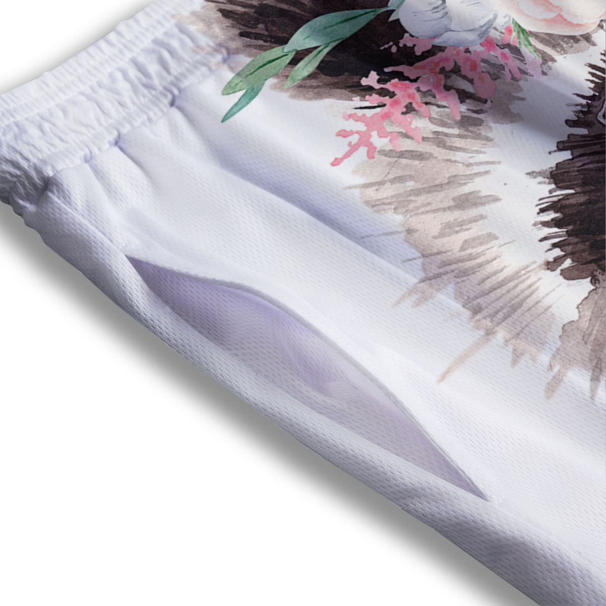 Flower And Raccoon Print Mesh Shorts