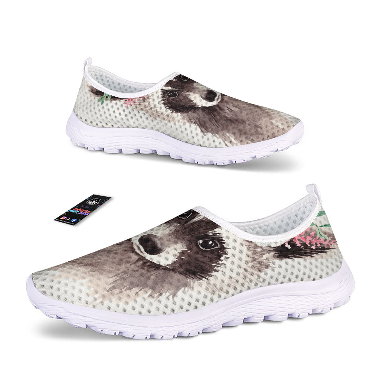 Flower And Raccoon Print Nurse Shoes-grizzshop