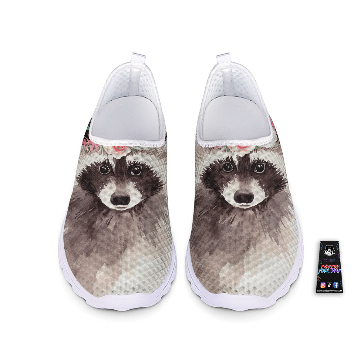 Flower And Raccoon Print Nurse Shoes-grizzshop