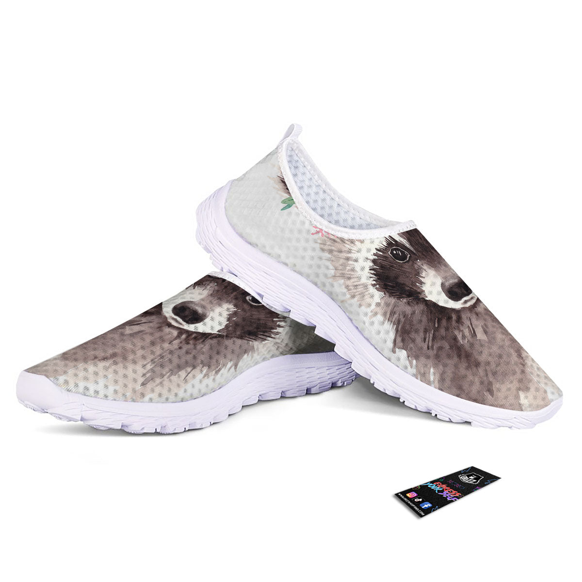 Flower And Raccoon Print Nurse Shoes-grizzshop