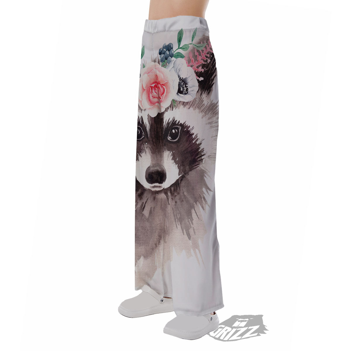 Flower And Raccoon Print Pajama Pants-grizzshop