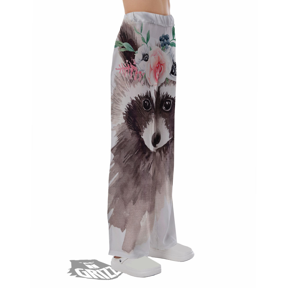Flower And Raccoon Print Pajama Pants-grizzshop