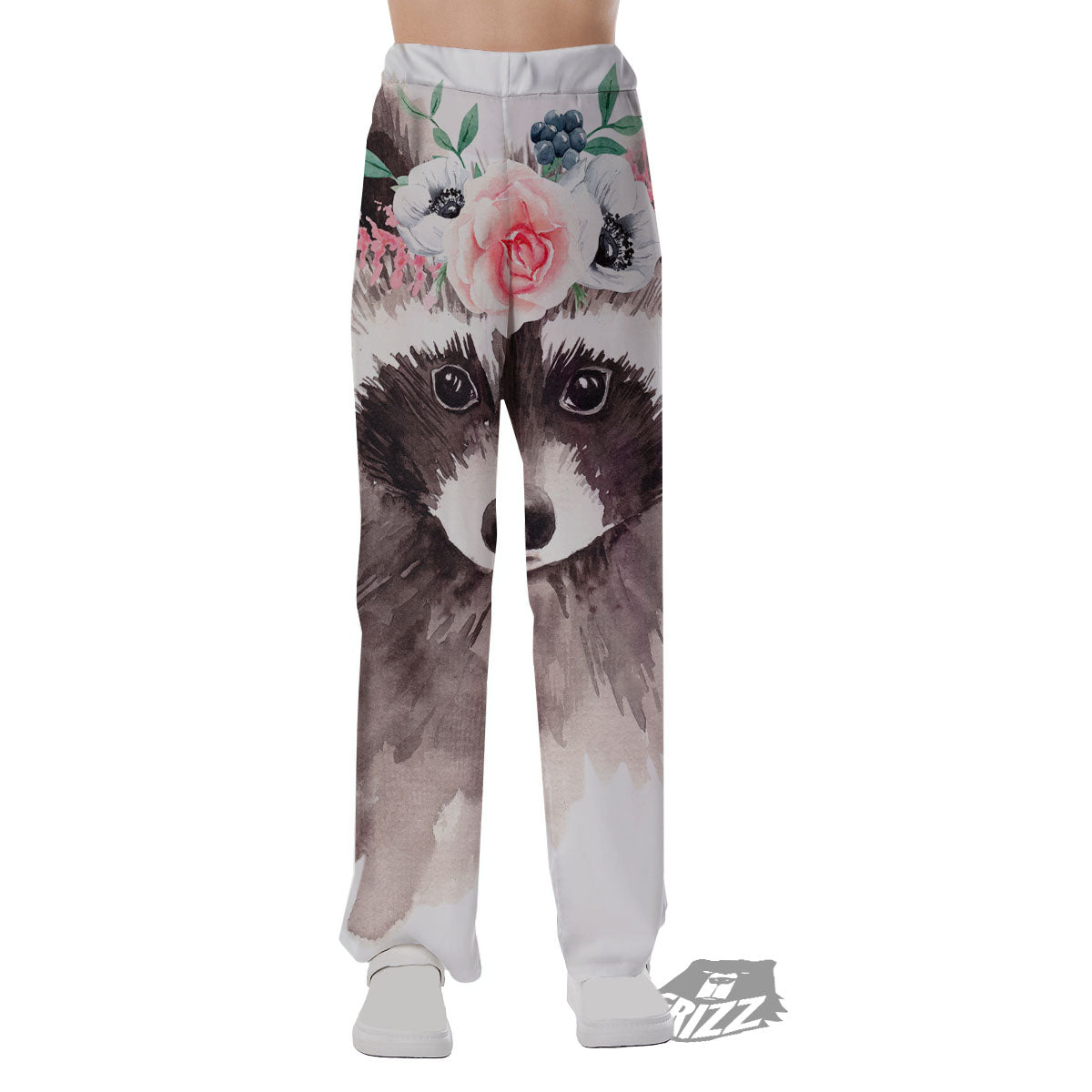 Flower And Raccoon Print Pajama Pants-grizzshop