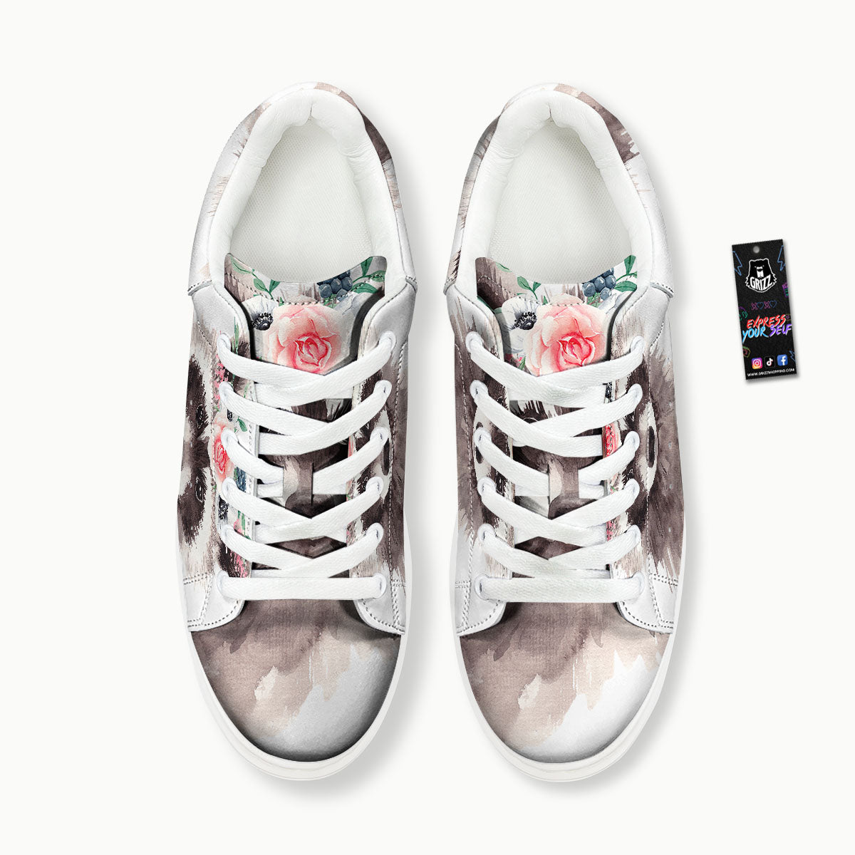 Flower And Raccoon Print Platform Shoes-grizzshop