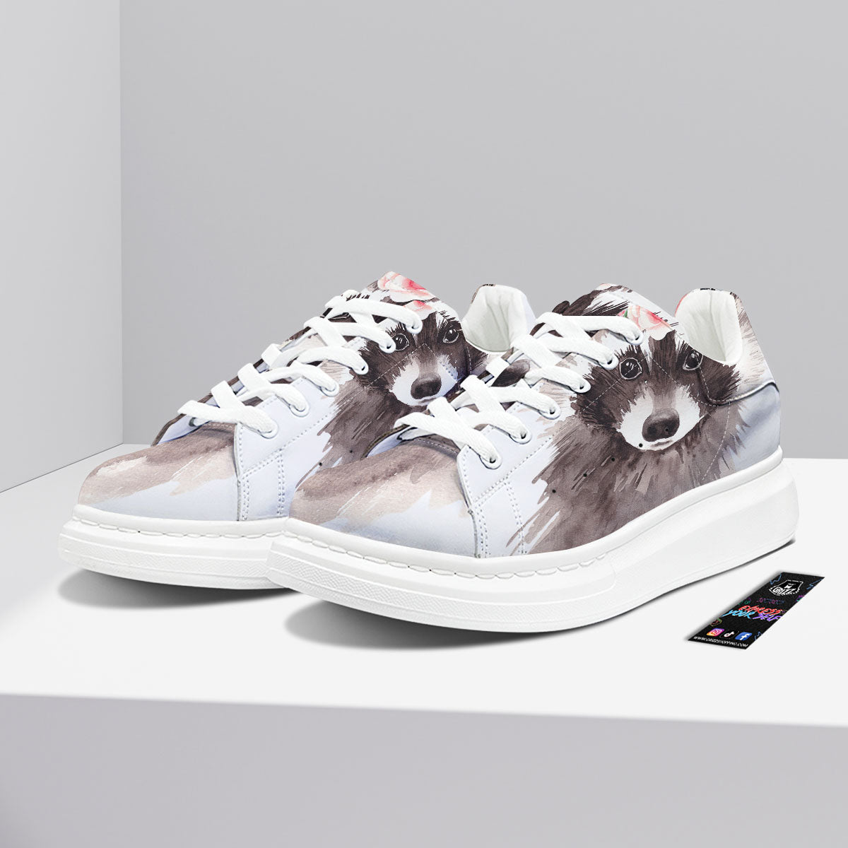 Flower And Raccoon Print Platform Shoes-grizzshop