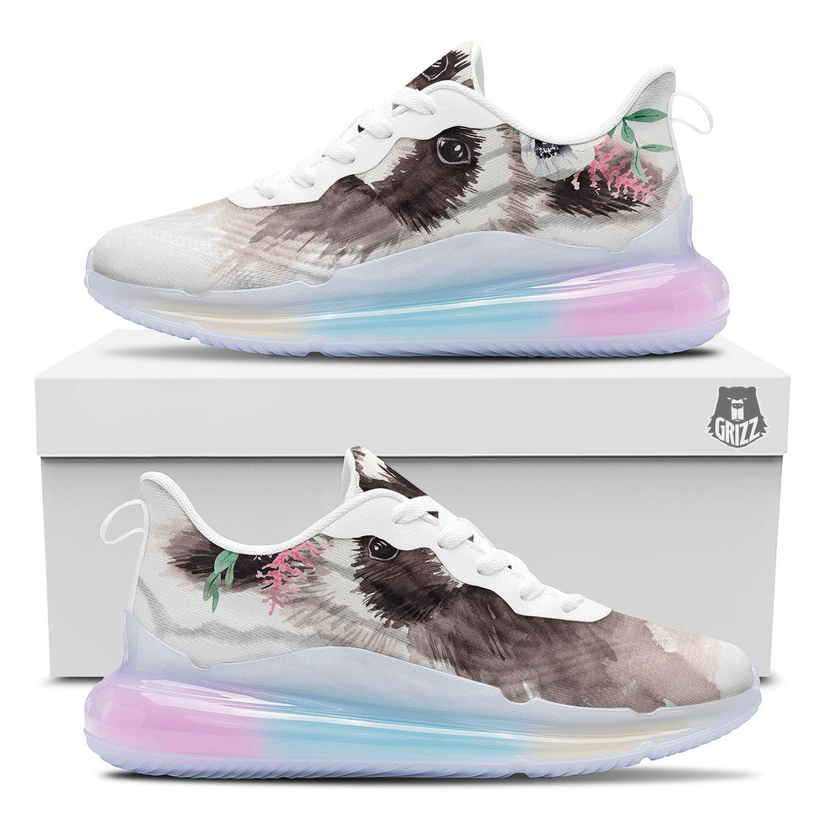 Flower And Raccoon Print Running Sneakers-grizzshop