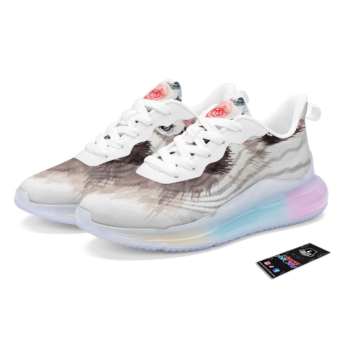 Flower And Raccoon Print Running Sneakers-grizzshop