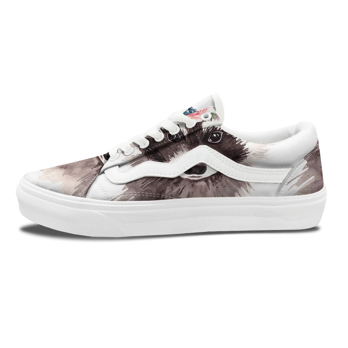Flower And Raccoon Print Skate Shoes-grizzshop