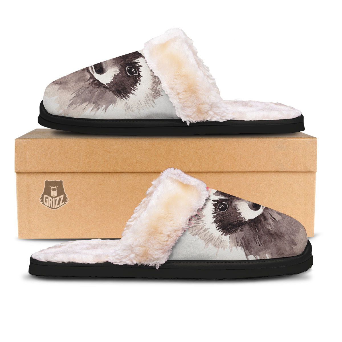 Flower And Raccoon Print Slippers-grizzshop