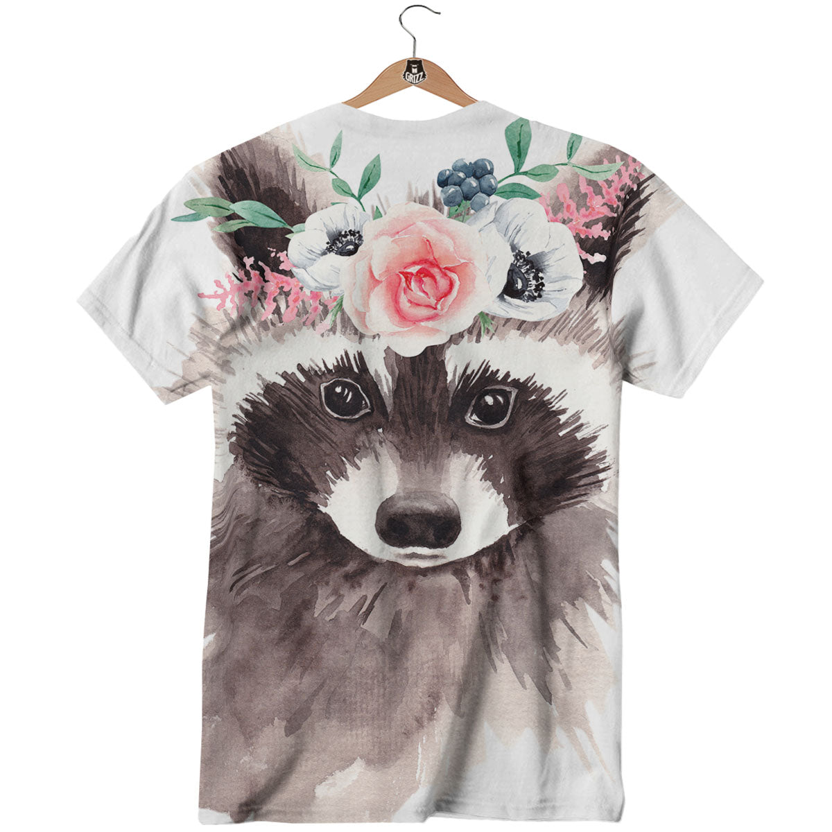 Flower And Raccoon Print T-Shirt-grizzshop