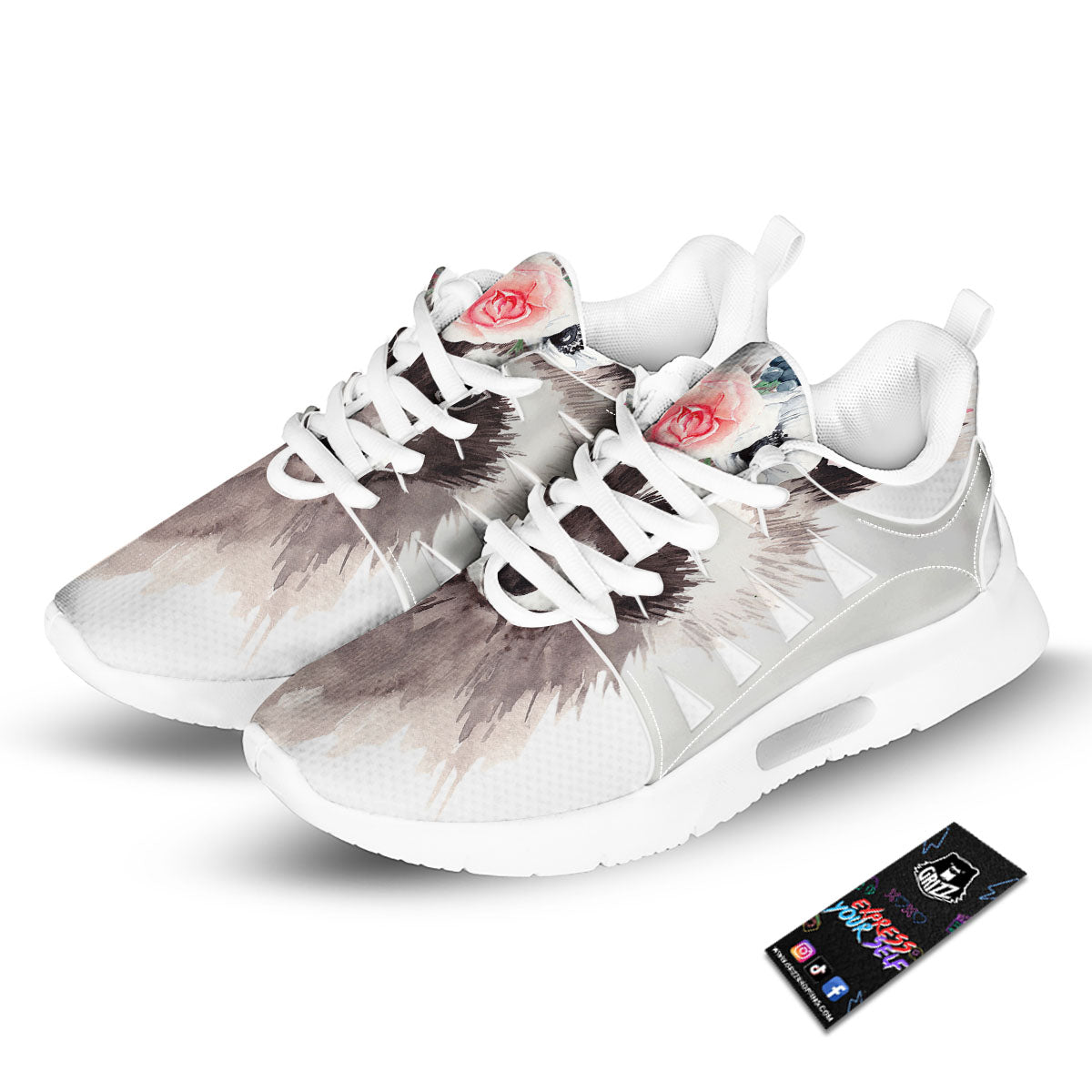 Flower And Raccoon Print Tennis Shoes-grizzshop