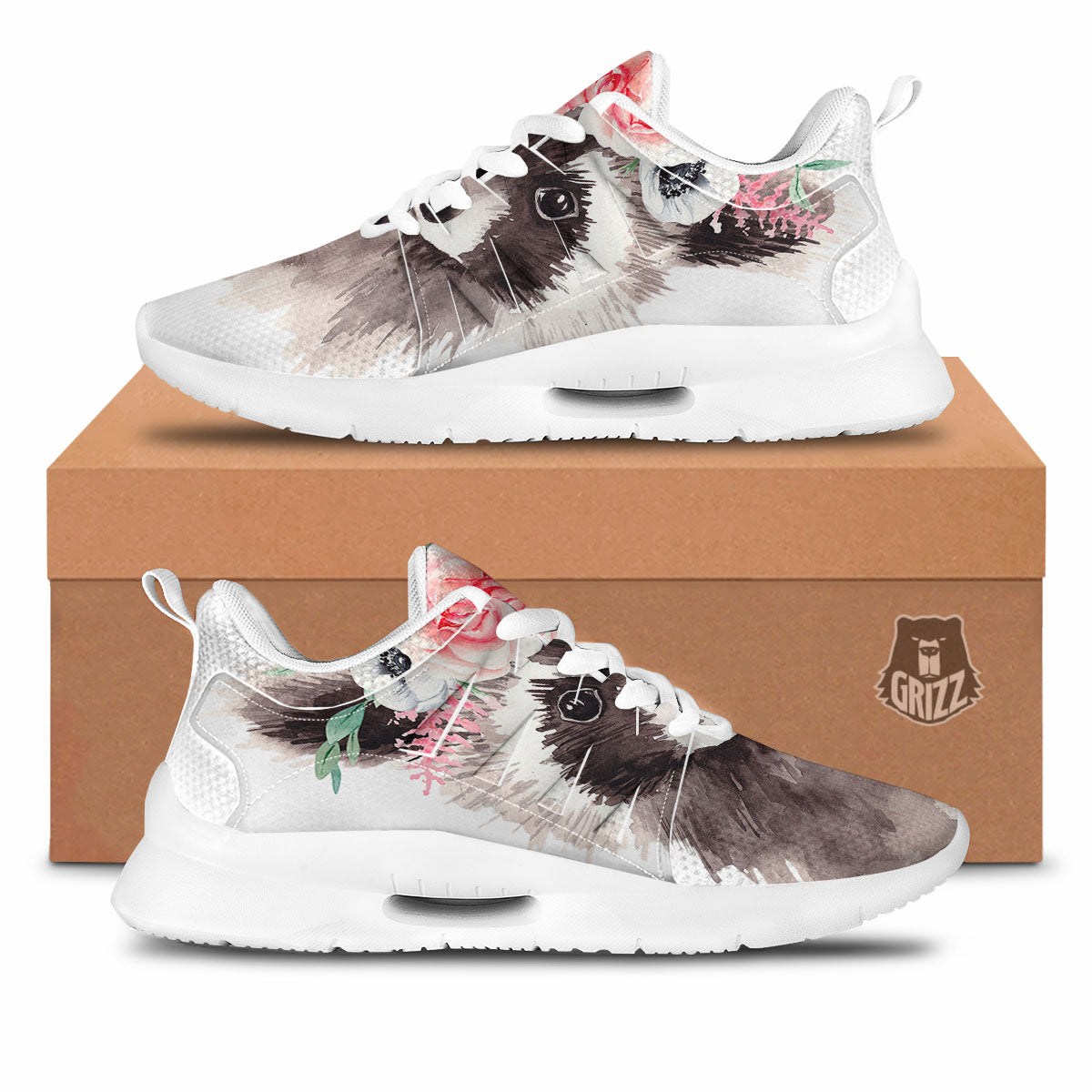 Flower And Raccoon Print Tennis Shoes-grizzshop