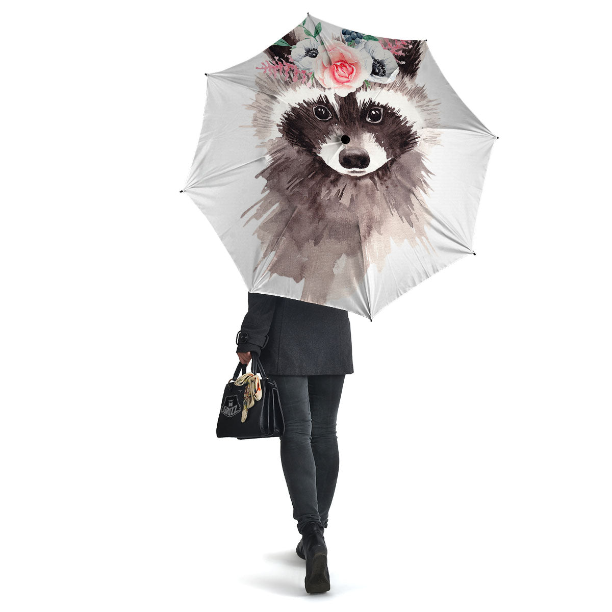 Flower And Raccoon Print Umbrella-grizzshop