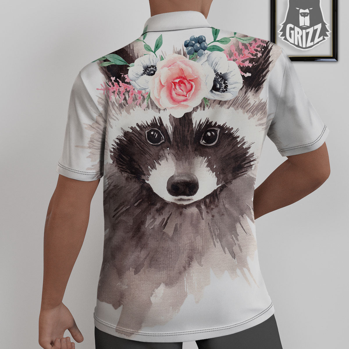 Flower And Raccoon Print Untucked Shirts-grizzshop
