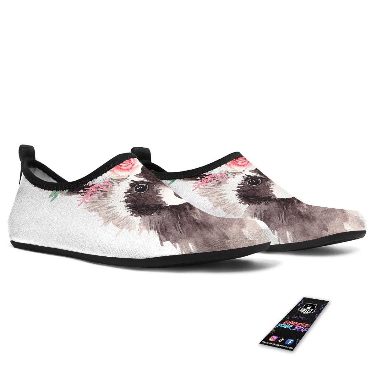 Flower And Raccoon Print Water Shoes-grizzshop