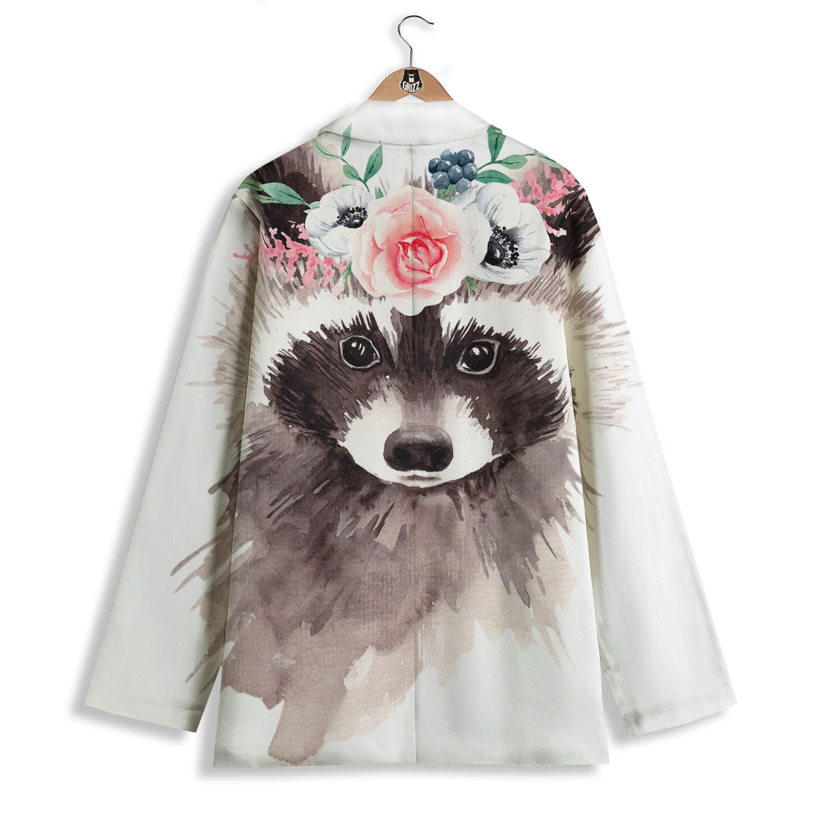 Flower And Raccoon Print Women's Blazer-grizzshop