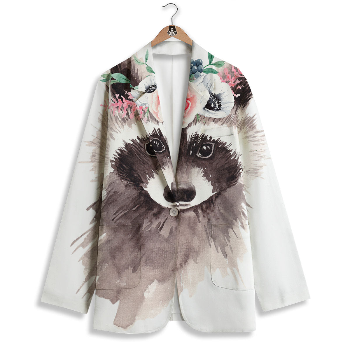 Flower And Raccoon Print Women's Blazer-grizzshop