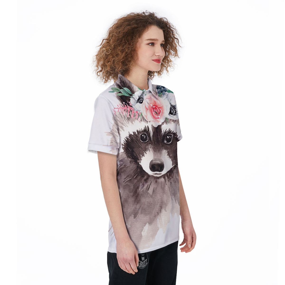 Flower And Raccoon Print Women's Golf Shirts-grizzshop