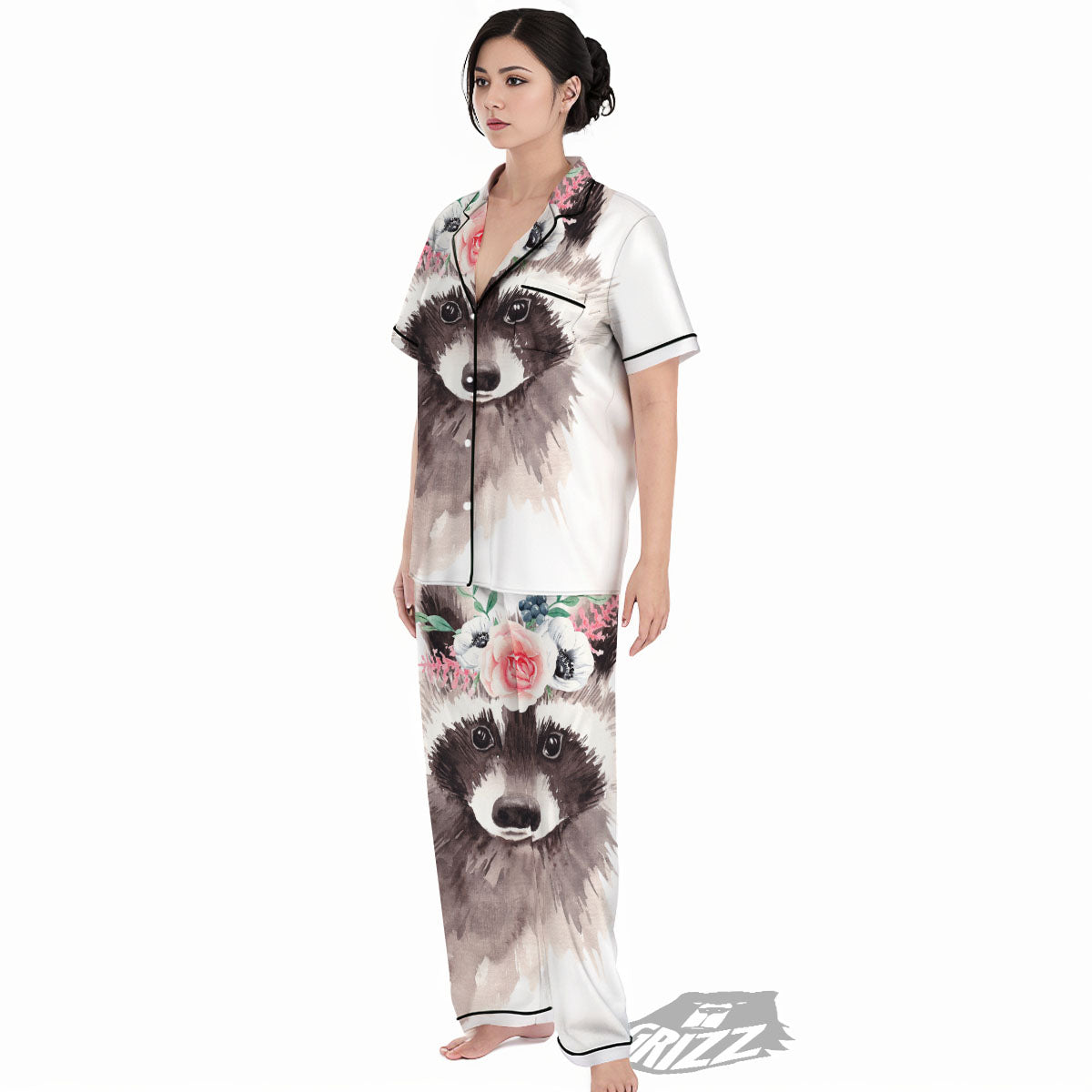 Flower And Raccoon Print Women's Pajamas Set-grizzshop