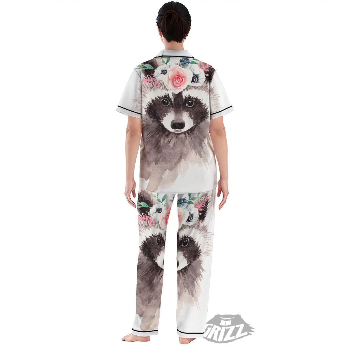Flower And Raccoon Print Women's Pajamas Set-grizzshop