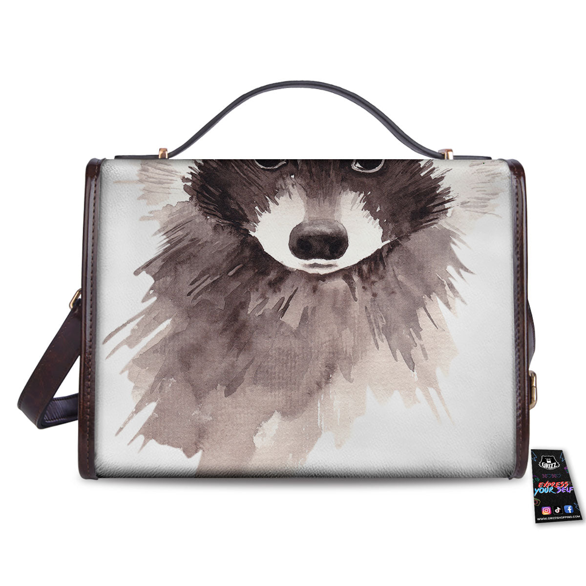 Flower And Raccoon Print Women's Satchel Bag-grizzshop