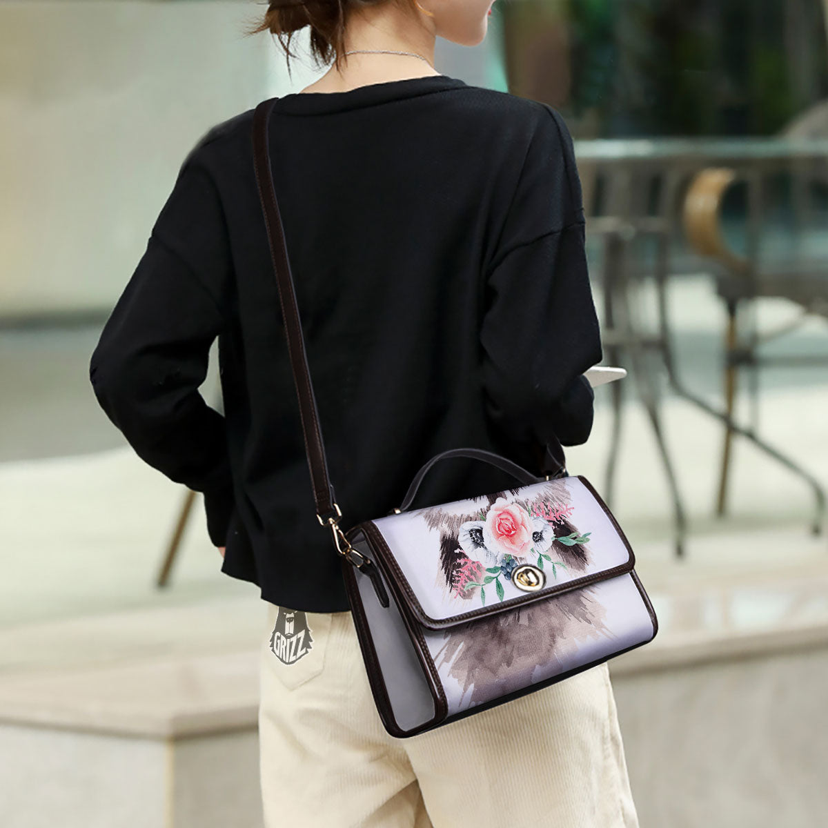 Flower And Raccoon Print Women's Satchel Bag-grizzshop