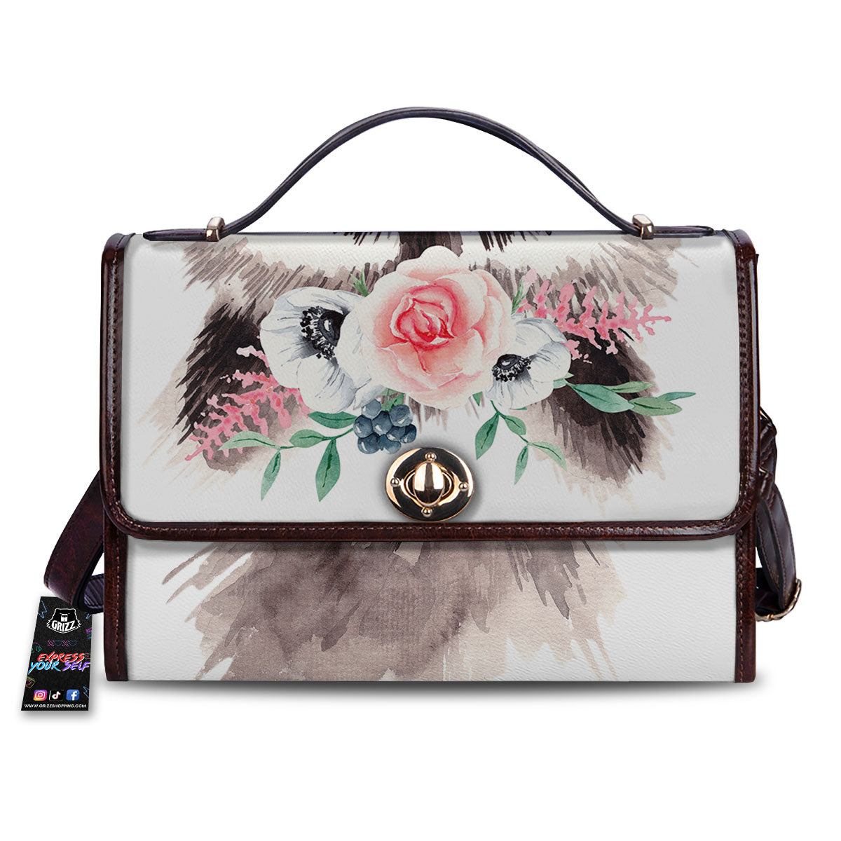 Flower And Raccoon Print Women's Satchel Bag-grizzshop