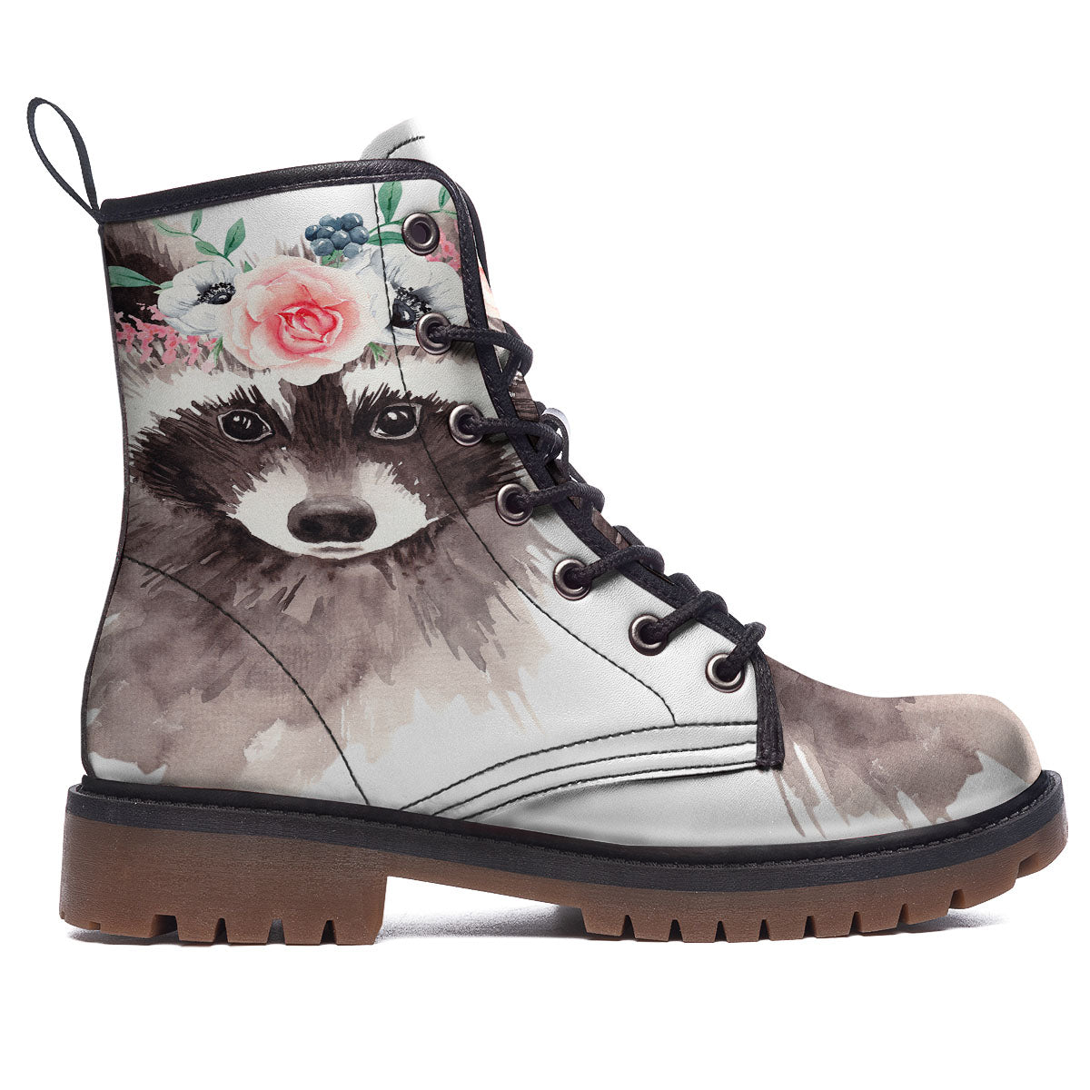 Flower And Raccoon Print Work Boots-grizzshop