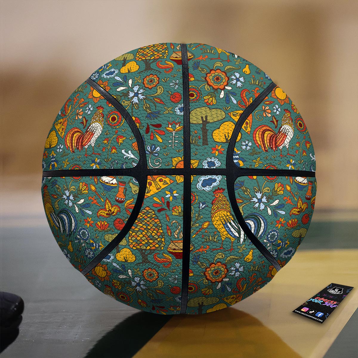 Flower And Rooster Print Pattern Basketball-grizzshop