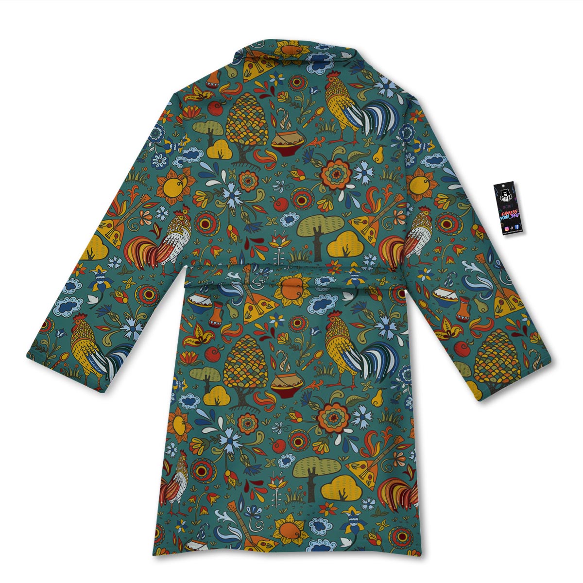 Flower And Rooster Print Pattern Bathrobe-grizzshop