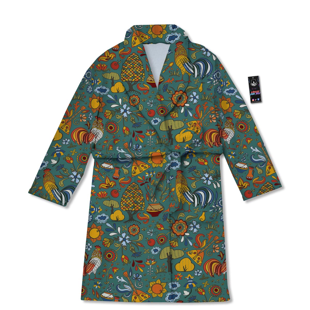 Flower And Rooster Print Pattern Bathrobe-grizzshop