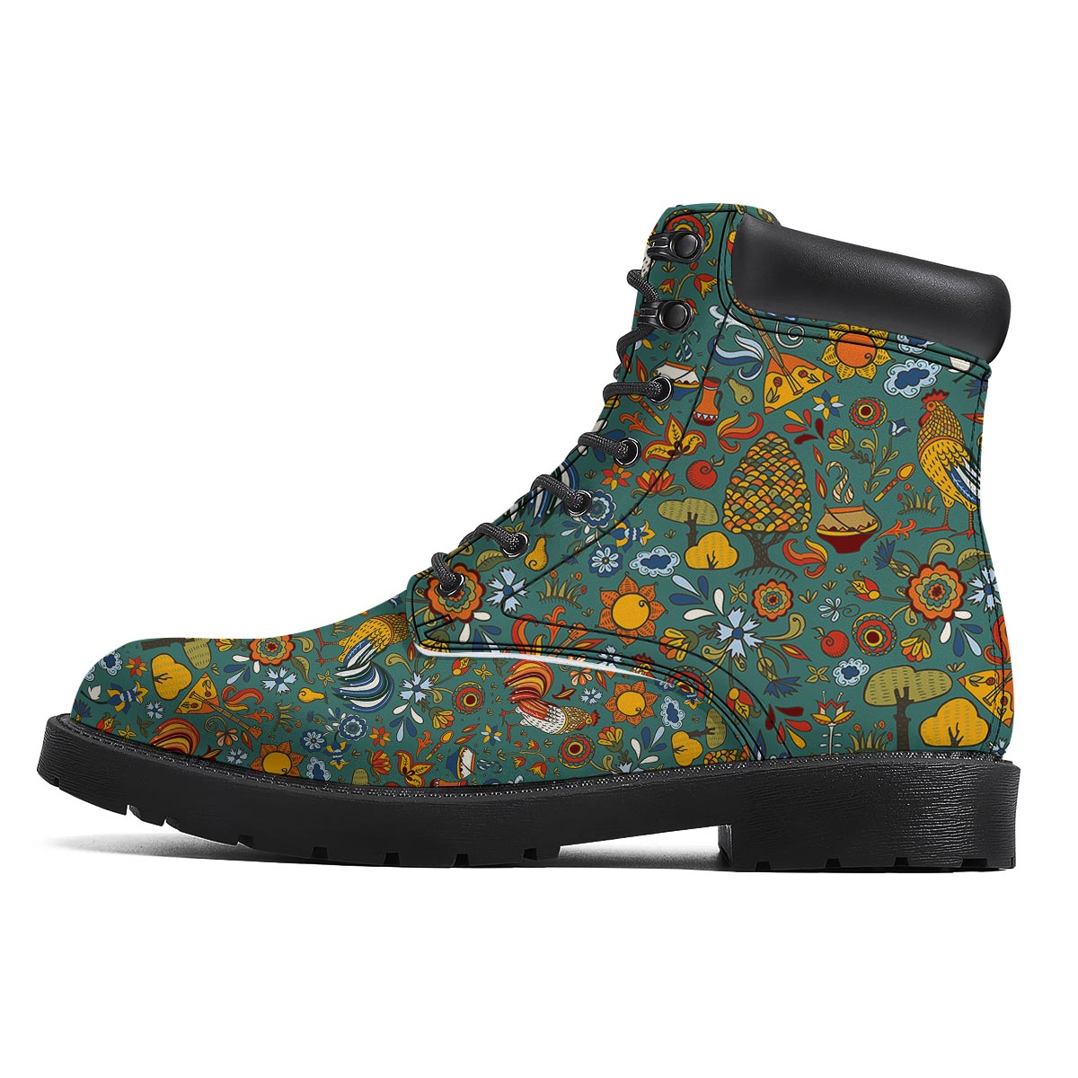 Flower And Rooster Print Pattern Boots-grizzshop