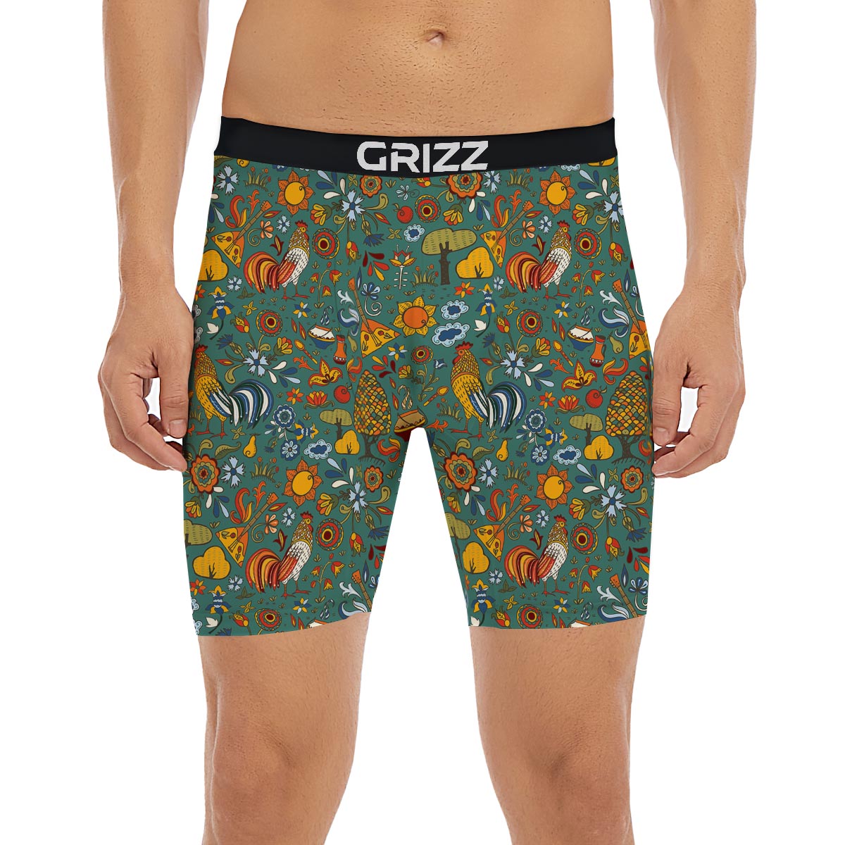 Flower And Rooster Print Pattern Boxer Briefs-grizzshop