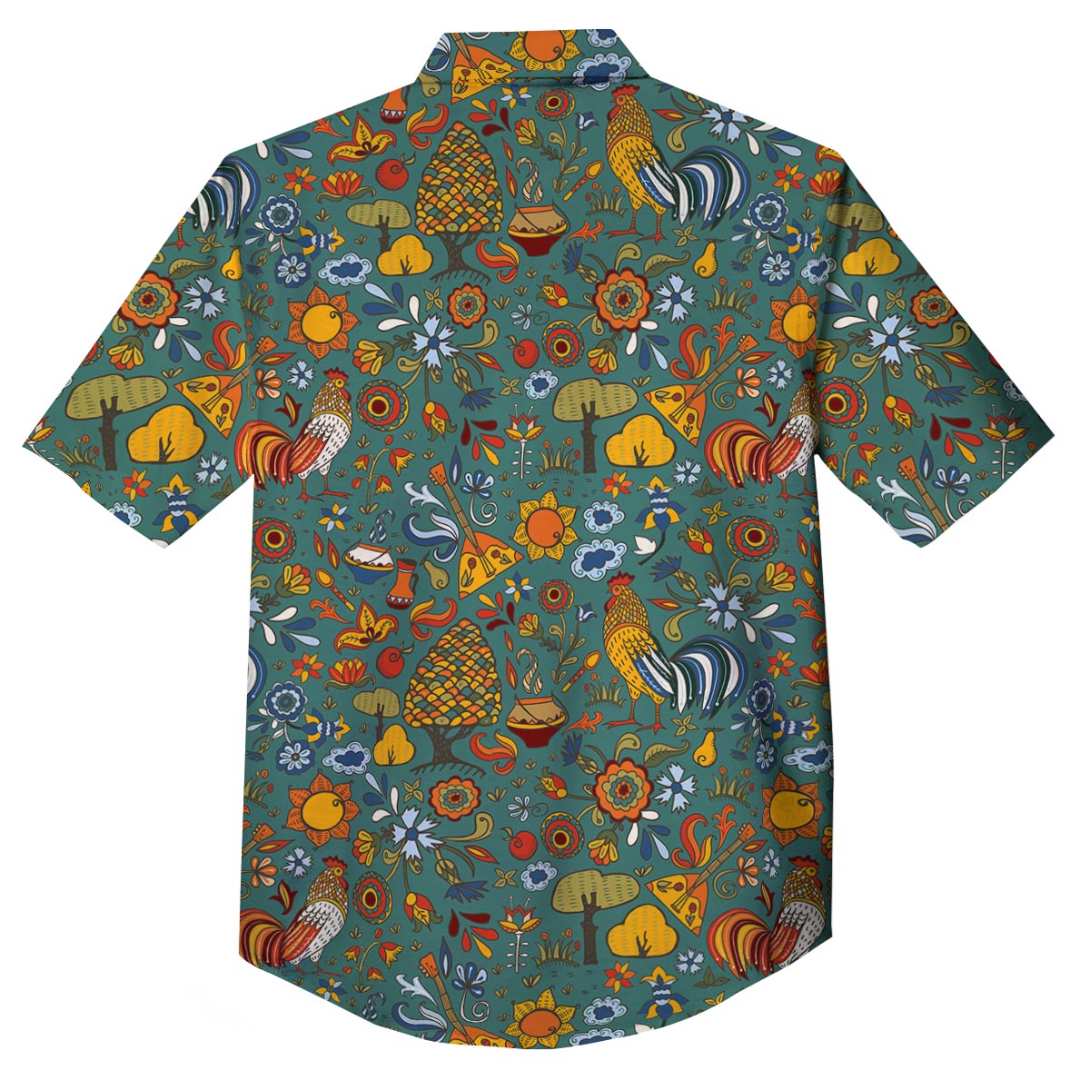 Flower And Rooster Print Pattern Button Up Shirt-grizzshop