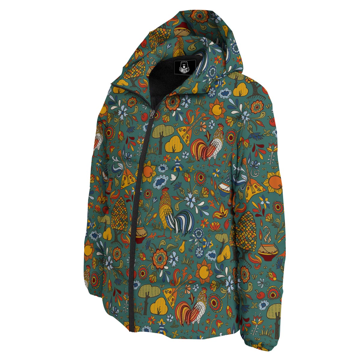 Flower And Rooster Print Pattern Down Jacket-grizzshop