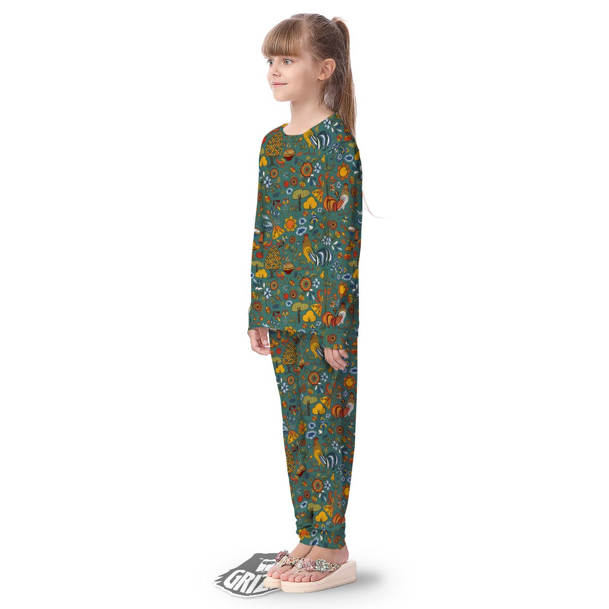 Flower And Rooster Print Pattern Kid's Pajamas-grizzshop